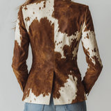 Blazer Vintage Écologique pour Femme avec Imprimé Vache