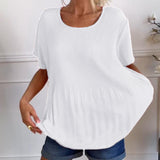 Blouse plissée col rond uni