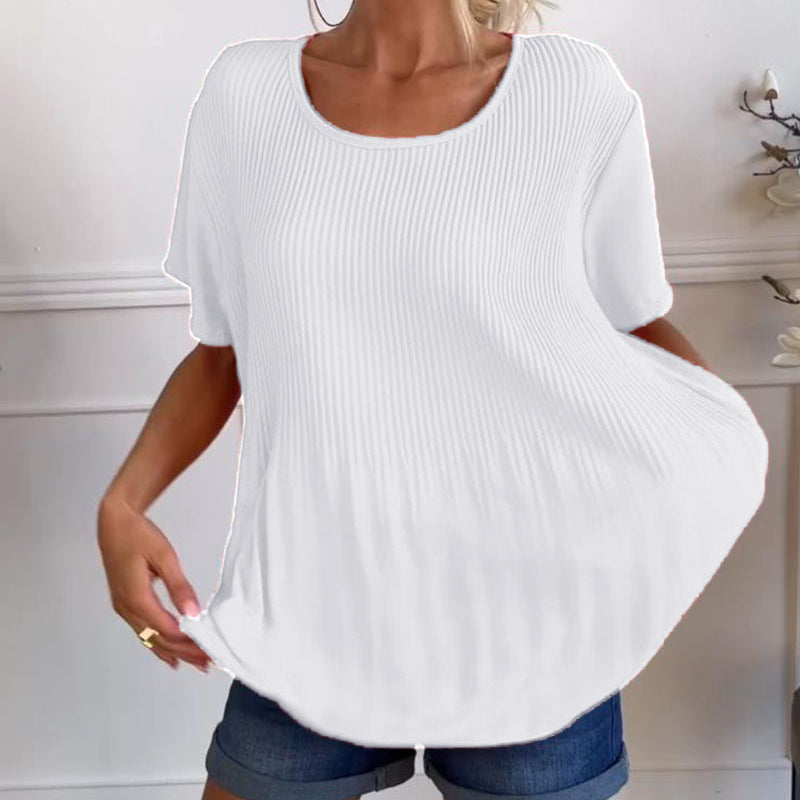 Blouse plissée col rond uni