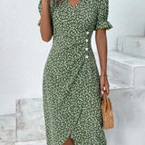Robe à imprimé floral avec manches courtes et bouton