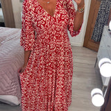 Robe longue imprimée rouge