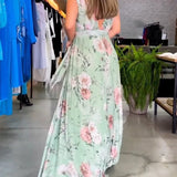 Robe élégante sans manches à col en V et imprimé floral
