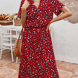Robe col V avec imprimé pois