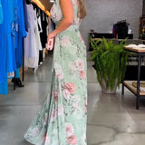 Robe élégante sans manches à col en V et imprimé floral