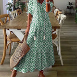 Robe longue col V en imprimé avec demi-manche