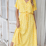 Robe col V avec imprimé pois