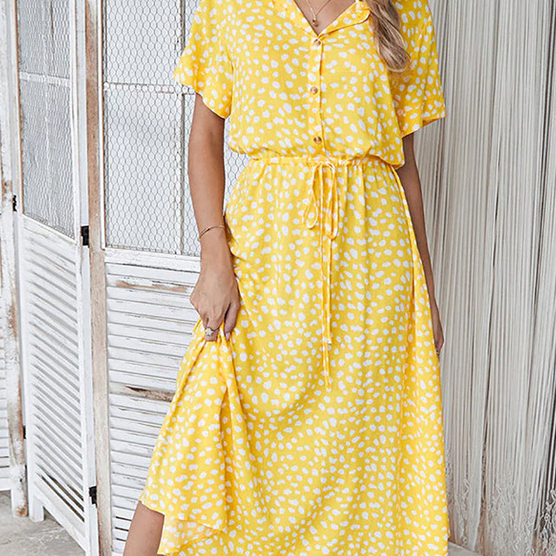 Robe col V avec imprimé pois