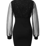 Robe avec maille et col en V