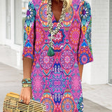 Robe à manches 3/4 à imprimé géométrique