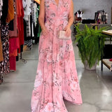 Robe élégante sans manches à col en V et imprimé floral