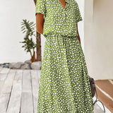 Robe col V avec imprimé pois
