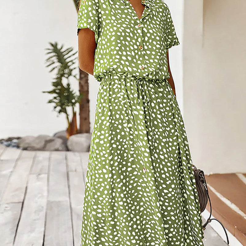 Robe col V avec imprimé pois