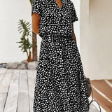 Robe col V avec imprimé pois