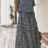 Robe col V avec imprimé pois