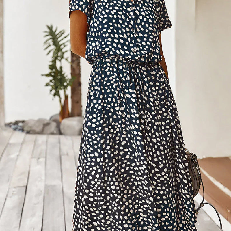 Robe col V avec imprimé pois