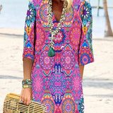 Robe à manches 3/4 à imprimé géométrique