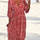 Robe longue imprimée rouge