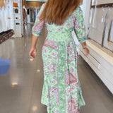 Robe de vacances à col en V et manches 3/4