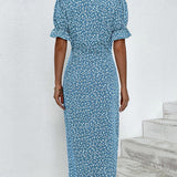 Robe à imprimé floral avec manches courtes et bouton