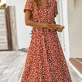 Robe col V avec imprimé pois