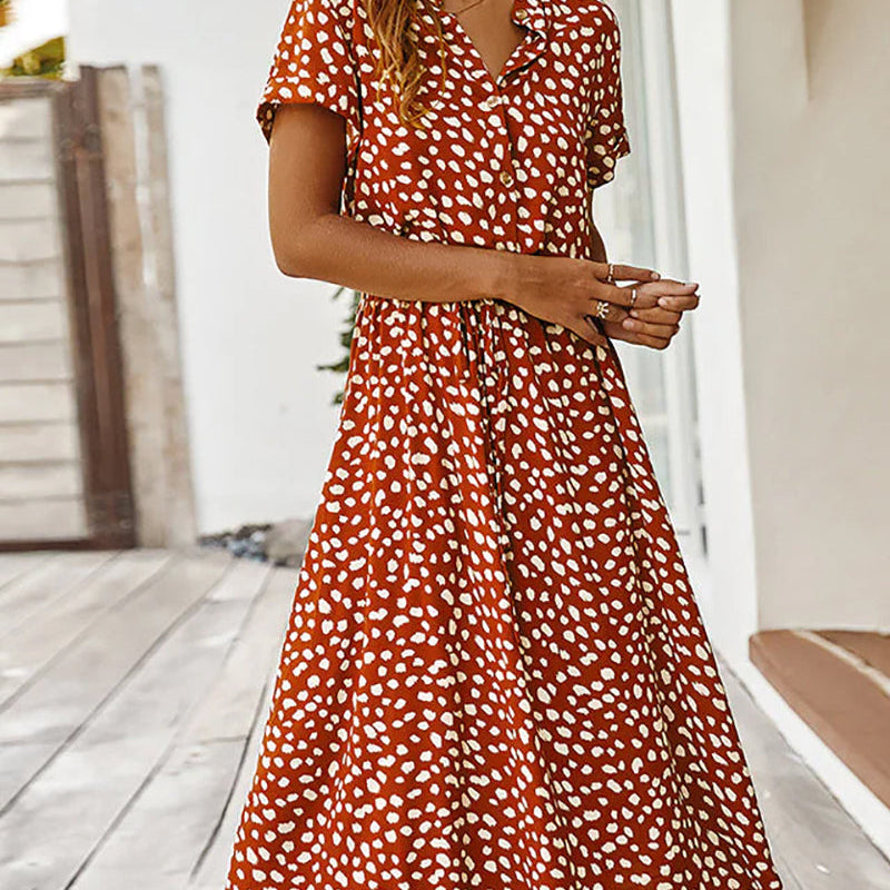 Robe col V avec imprimé pois