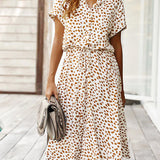 Robe col V avec imprimé pois