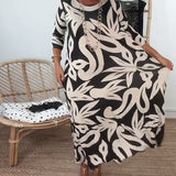 Robe À Col Rond Et Manches Longues Imprimée