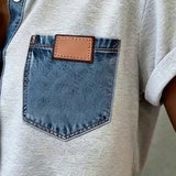 T-Shirt Denim Patchwork Col Retourné