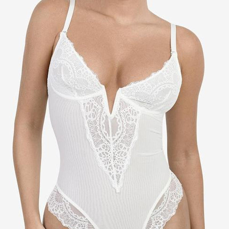 Bodysuit Décolleté Profond En V Et Dentelle Gainante