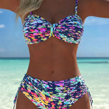 Bikini À Fines Bretelles Motif Abstrait Imprimé
