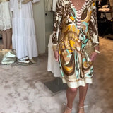 Robe décontractée à col en V et imprimé rétro