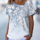 T-shirt col V à imprimé fleuri