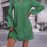 Robe imprimée à manches longues avec revers
