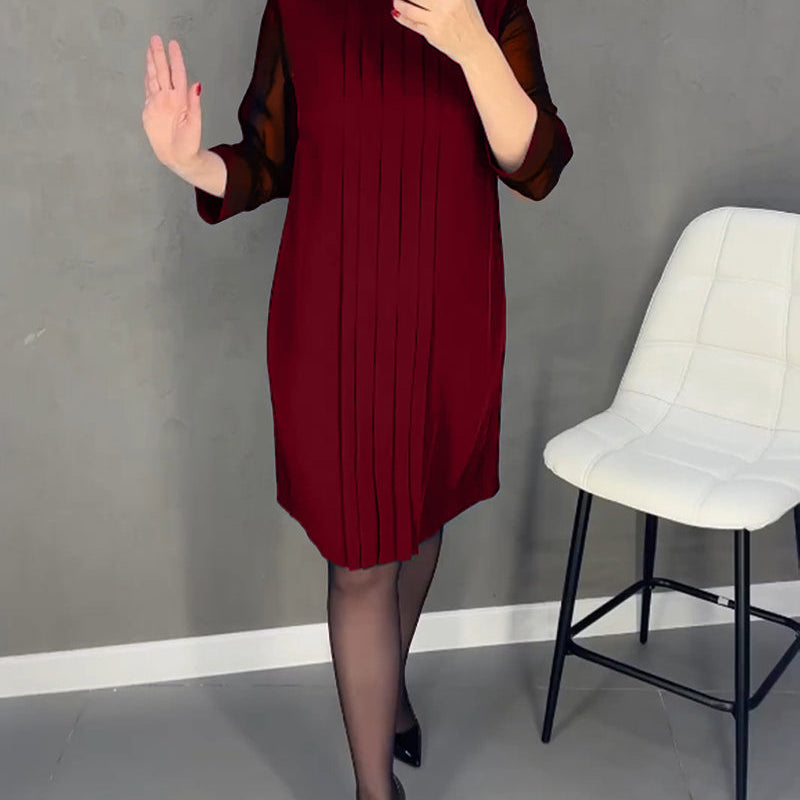 Robe plissée en maille patchwork de couleur unie