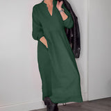 Robe élégante à col en V et manches longues