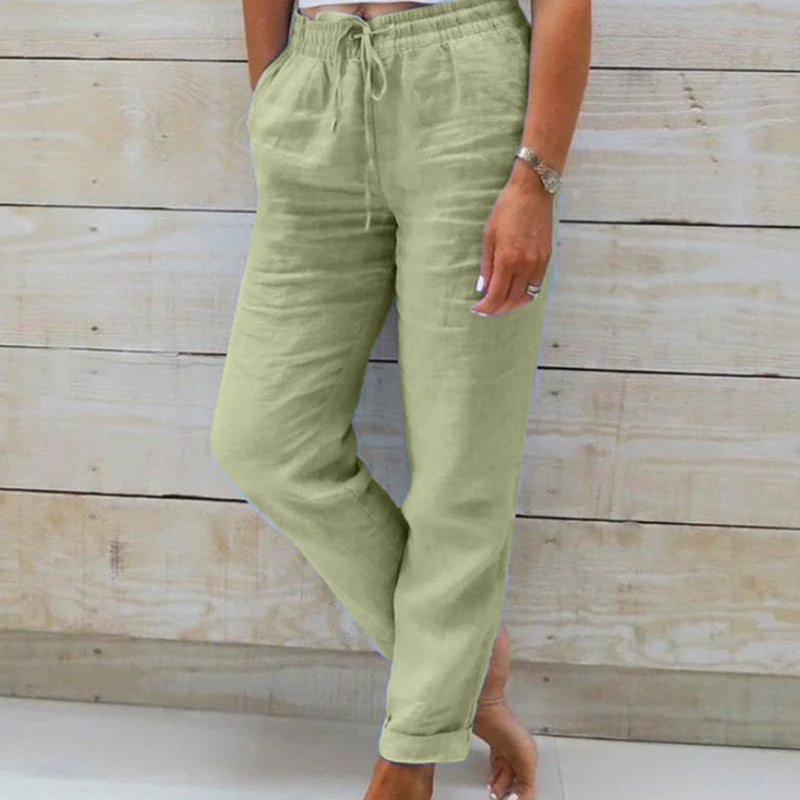 Pantalon décontracté à jambe droite de couleur unie