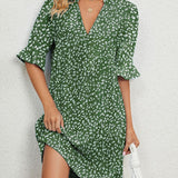 Robe verte à fleurs pour femmes