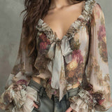 Blouse Imprimé Lotus Élégant