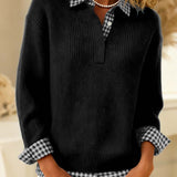 Pull Couleur Unie À Patchwork Écossais