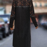 Manteau élégant en dentelle creuse de couleur unie