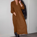 Robe élégante à col en V et manches longues