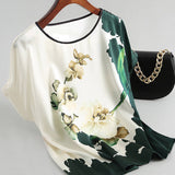 T-shirt manches courtes en soie glacée imprimée