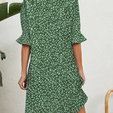 Robe verte à fleurs pour femmes