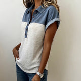 T-Shirt Boutonnage Patchwork Col Retourné