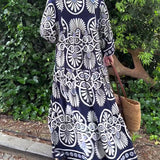 Robe décontractée à manches longues à imprimé rétro