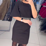 Robe Col Rond Manches Mi-Longues Évasées Taille