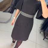 Robe Col Rond Manches Mi-Longues Évasées Taille