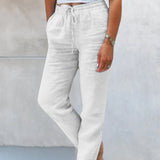 Pantalon décontracté à jambe droite de couleur unie