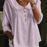 Blouse Dentelle Insérée Col Claudine