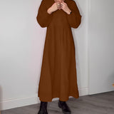 Robe élégante à col en V et manches longues